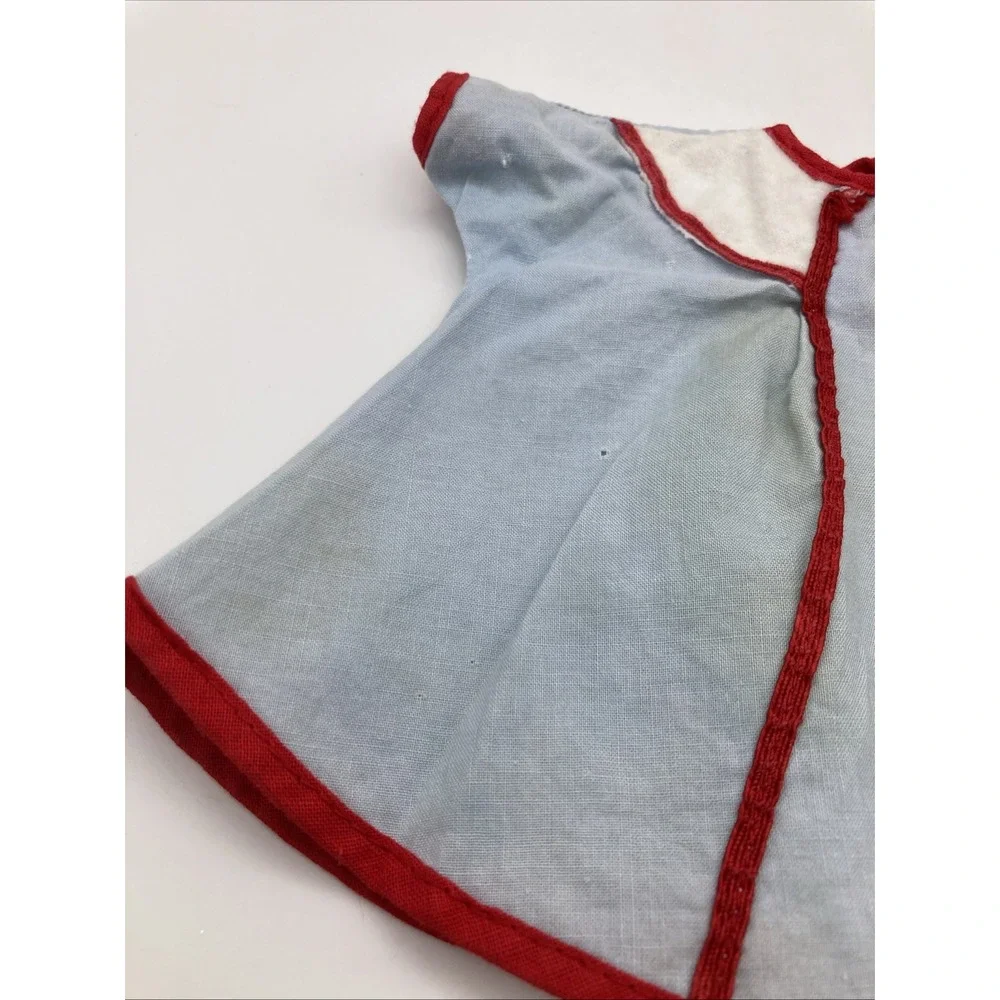 Vintage 1960's Doll Dress Blue Red White Cotton Snap Closure